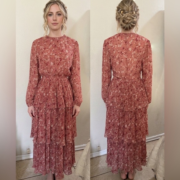 Lipslide Dresses & Skirts - Rust Floral Tiered Long-Sleeve Maxi Dress